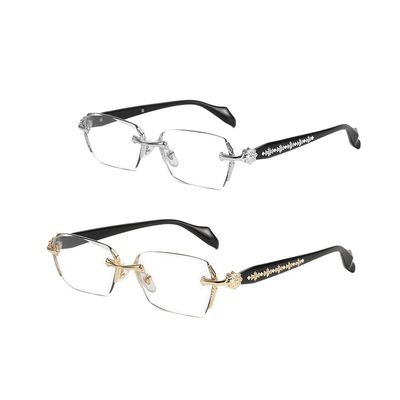Oversized Rimless Blue Light Glasses - Unisex Eyewear, Anti-Fatigue, Clear Lens for Office, Computer, Reading & Daily Use (Gold + Silver)