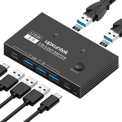 USB 3.0 Switch 4 Port-USB switcher 2 Computers Sharing USB-C/A Devices (Keyboard, Mouse, Printer), with 1 USB-A to C & 2 USB-A to A Cables