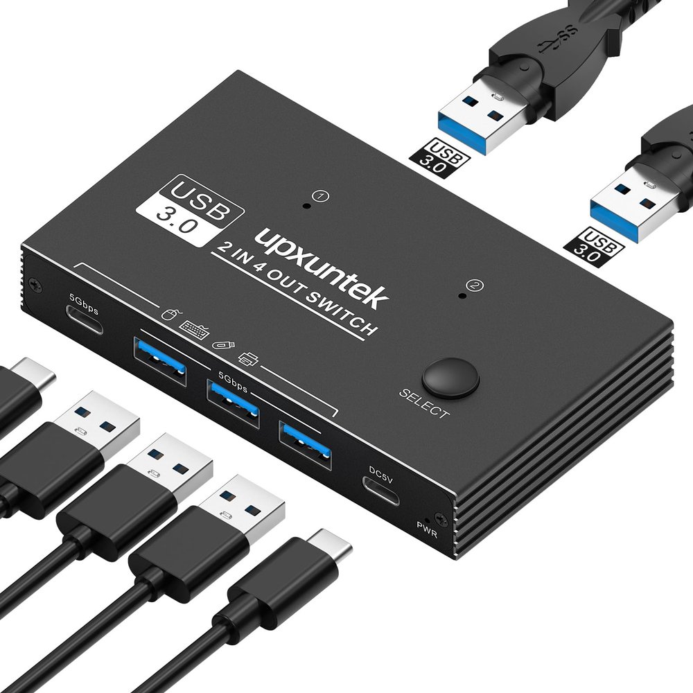 USB 3.0 Switch 4 Port-USB switcher 2 Computers Sharing USB-C/A Devices (Keyboard, Mouse, Printer), with 1 USB-A to C & 2 USB-A to A Cables