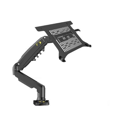 HFFFXRCY F80 + FP-2 Full Motion 360 Swivel Pivot 2-9kg Gas Spring Arm 10"-17" Laptop Tray Desk Stand Clamp 10-90mm Grommet Hole(Black)