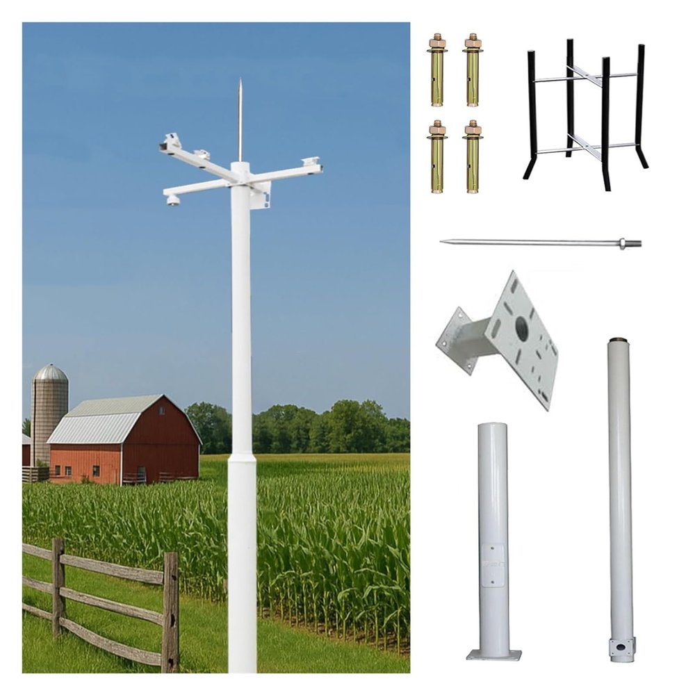 6 8 10 12 13 15 16 19.7ft Security Camera Pole Outdoor, Universal Surveillance Camera Post Stand with 40cm Lightning Rod, CCTV Pole Backyard Walkway(ligjt grey,78.7in/200cm)