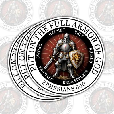 (3 Pcs) Full Armor of God Sticker  Ephesians 6:10 Christian Knight Bible Verse Vinyl Decal Waterproof for Laptop, Tumbler, Bible Case (2-6 Inch) (Normal, 6x6 Inch)