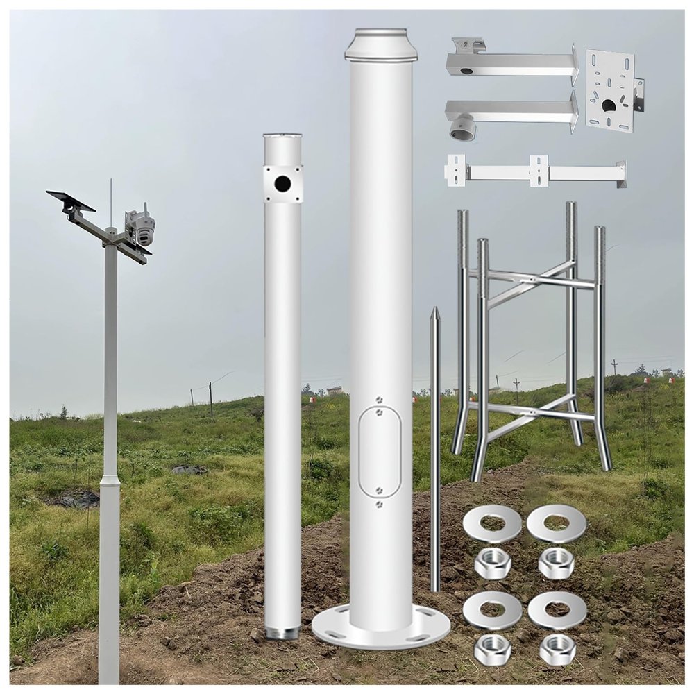 Outdoor Security Camera Pole Mount Kit with Rebar Base for Farm and Countryside Surveillance (White 350cm (2 Sections) H)