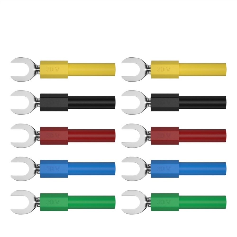 10PCS 6MM Insulated Fork Spade U-Type Wire Connector Electrical Crimp Terminal Copper Banana Socket 4mm J.20016(5 red 5 Black)