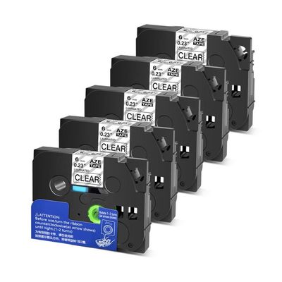 5PK Compatible Label Tape for TZe-111 TZe111 TZ-111 TZ111 AZe-111 6mm 0. 23 Inch Black On Clear Laminated