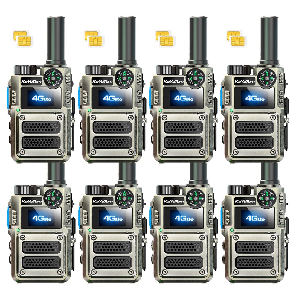 KAYOTOM Unlimited Range Walkie Talkies with Lifetime Free SIM | 4G LTE POC for Global Push-to-Talk Over Cellular | Ideal for Business, Security, Construction & Outdoor | (Compass, 8-Packs)