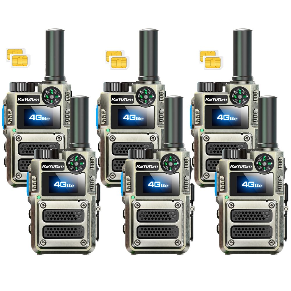 KAYOTOM Unlimited Range Walkie Talkies with Lifetime Free SIM | 4G LTE POC for Global Push-to-Talk Over Cellular | Ideal for Business, Security, Construction & Outdoor | (Compass, 6-Packs)