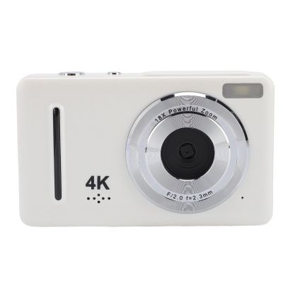 Asixxsix Digital Camera,64MP 4K 2.4 Inch HD Screen 18X Zoom Type C Camera, Video Recording 1200Mah Vlogging Camera for Teens Kids Boys Girls (White)