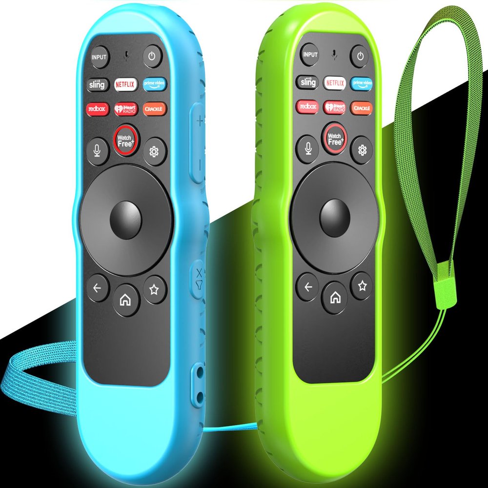 2PACK Case Cover for VIZIO XRT270 Smart TV Remote Control Silicone Skin Sleeve with Lanyard Glow in the Dark Green Blue