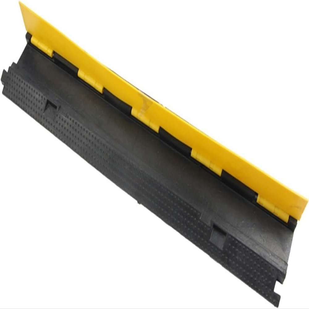 1 Channel Traffic Hose Wire Cover Rubber Black Base with Yellow Lid, Cable Protector(W22cm/9.7in)