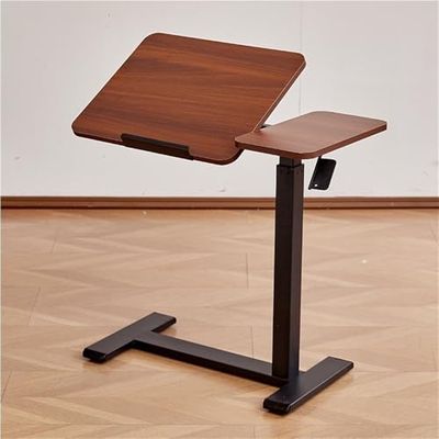 Adjustable Overbed Table with Hidden Wheels, Movable Laptop Desk & Flippable Panel, Minimalist Bedside Workbench for Stand-up Use (Green)