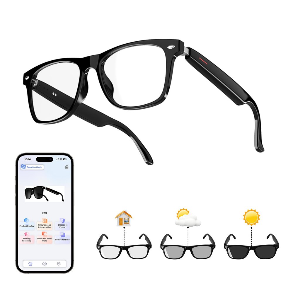 AI Translation Smart Glasses with Chat GPT for Men and Women, Bluetooth Sunglasses with Translator 164 Languages and Color-Change Lens, Music Playback & Hands-Free Calls, UV & Blue Light Protection