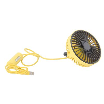 Car Fan LED Light Air Vent Clip Fan 3 Speed Strong Wind USB Charging Cars Tables Office (Yellow)