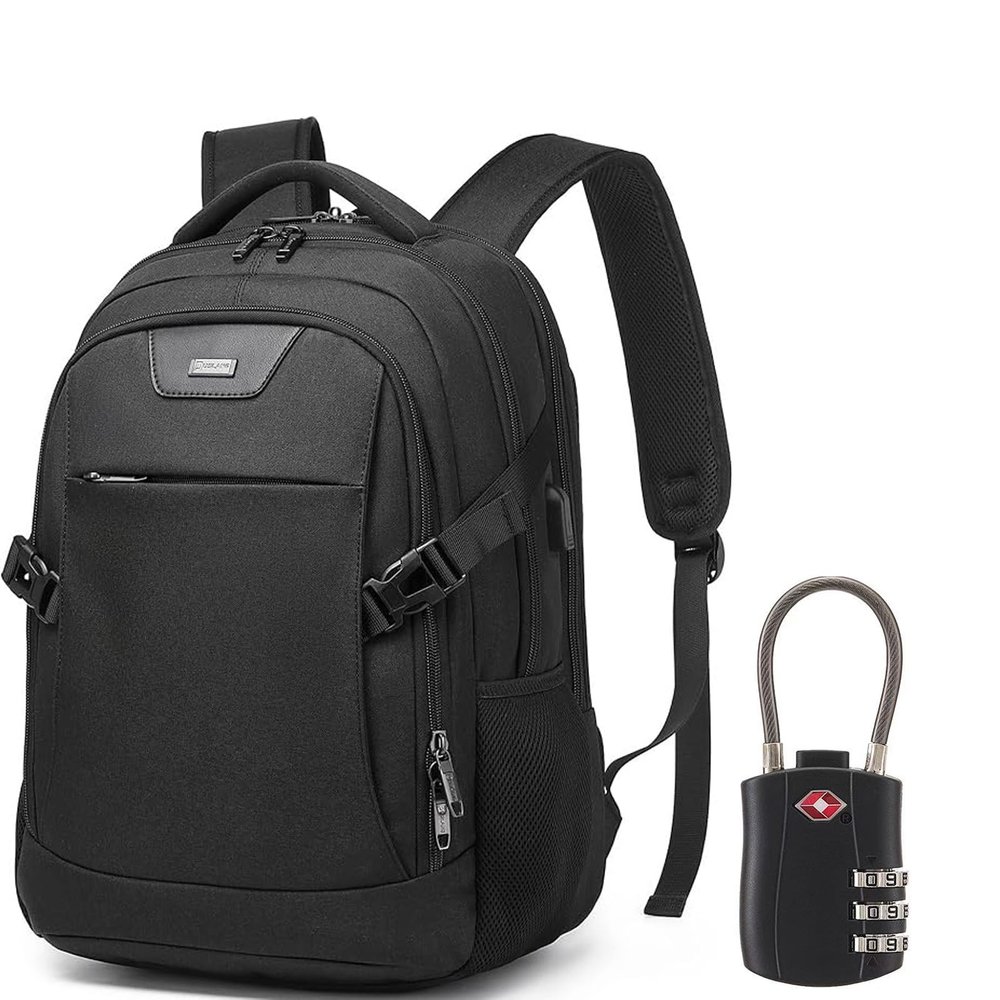 DUSLANG Anti-Theft Laptop Backpack, Black, 15.6-14-13 Inch Laptop Sleeve, USB Charging Port and Black TSA Lock