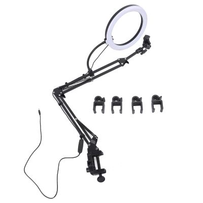 10.24in Ring Light with Overhead Phone Mount, 5cm Heavy Duty Clamp, Dimmable LED Desk Lamp for Makeup, TikTok Videos, YouTube, Live Streaming, Cooking, Online Teaching, Vlog