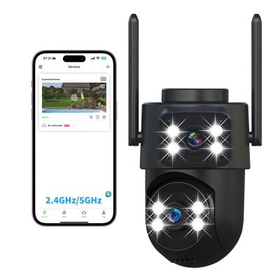 dzcctvipc 2K Dual-Lens WiFi Home Security Camera, Indoor/Outdoor Use, 360 Motion Tracking, Color Night Vision, IP65 Weatherproof, Two-Way Talk, Smart Camera, Works with Alexa & Google (No SD Card)