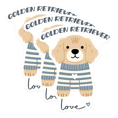 (3 Pack) Golden Retriever Decals - Cute Dog Stickers - Striped Sweater Dog Decals - 3 Inches On Longest Side - Easy Peel & Apply - Made in USA - 3MCS6066