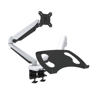15"-27" Dl-Gm224U-D Dual Arm Monitor Desktop Stand Swivel Screen Table Bracket Big Clamp with Laptop Tray with USB Port(White)