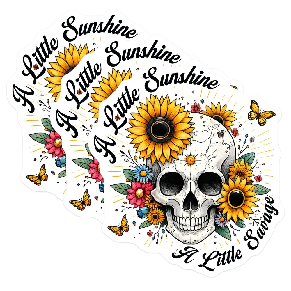 (3 Pack) Skull Sunflower Decals - Floral Skull Decor - Laptop Decal Stickers - 3 Inches On Longest Side - Easy Peel & Apply - Made in USA - 3MCS6145