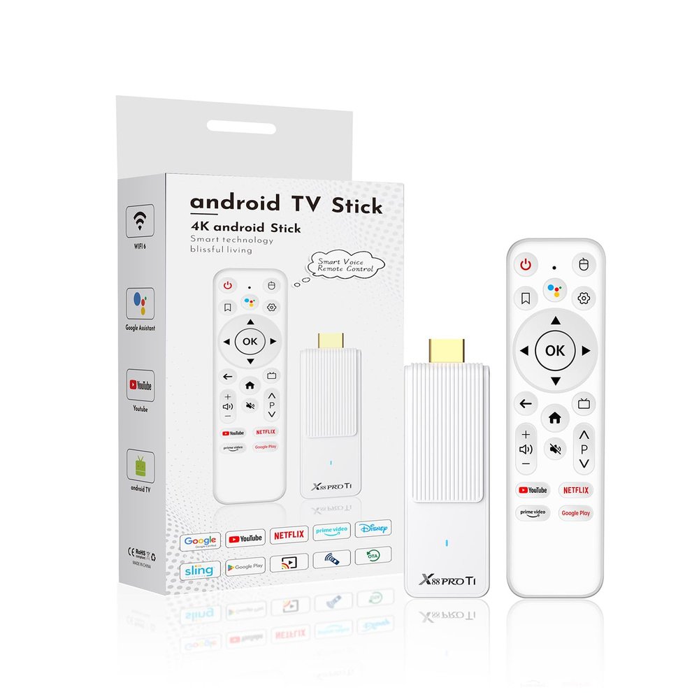 Android TV Stick 4K, 2025 TV Stick Android 14.0 2GB RAM 16GB ROM Ultra HD RK3518 CPU Supports Wi-Fi 6 2.4G/5G Wi-Fi Bluetooth 5.0 USB HDR10 with Bluetooth Voice Remote Control - White