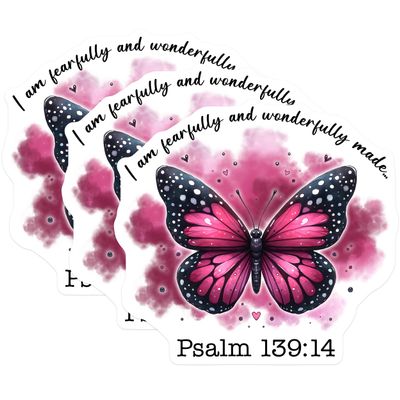 (3 Pack) Butterfly Psalm Decals - Religious Saying - Faith Based Art - 3 Inches On Longest Side - Easy Peel & Apply - Made in USA - 3MCS8497