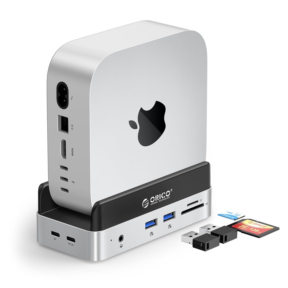 ORICO MiniDock Mac mini M4 Dock Built-in 512GB M.2 SSD for Mac mini M4 and M4 Pro 2024, Laptop Docking Station with 2xUSB A 10Gbps, SD/TF Card Slots, 3.5mm Audio-VSE-512GB