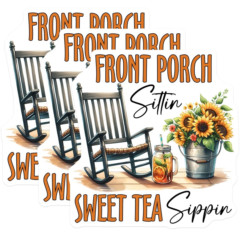 (3 Pack) Front Porch Decals - Sweet Tea Stickers - Rocking Chair Art - 3 Inches On Longest Side - Easy Peel & Apply - Made in USA - 3MCS7062
