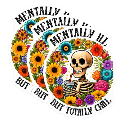(3 Pack) Mental Health Decals - Skeleton Art - Floral Decal for Laptop - 3 Inches On Longest Side - Easy Peel & Apply - Made in USA - 3MCS8526