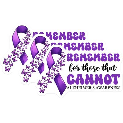 (3 Pack) Alzheimers Awareness Decals - Purple Butterfly - Remember Decal - 3 Inches On Longest Side - Easy Peel & Apply - Made in USA - 3MCS8547