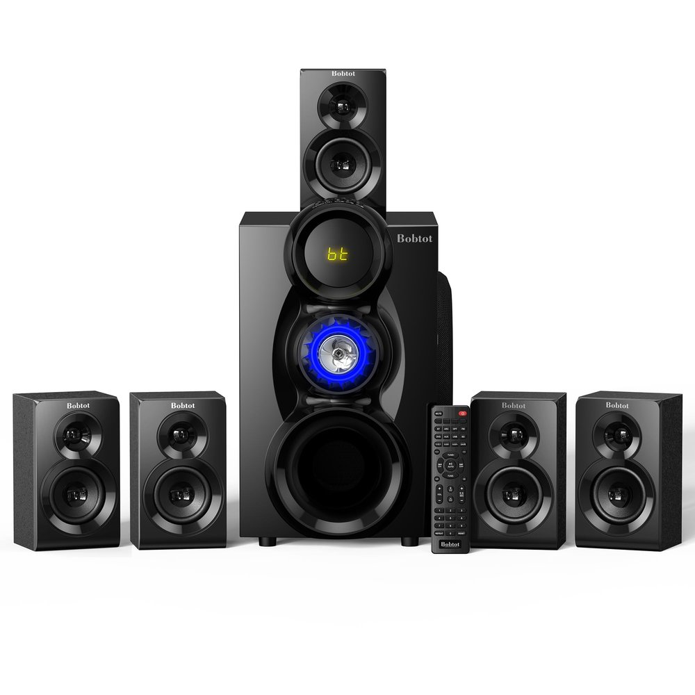 Bobtot Wireless Surround Sound System Home Theater System, 1000W Surround Speakers 8" Subwoofer 5.1/2.1 Channel Deep Bass with ARC Optical Bluetooth Karaoke Input