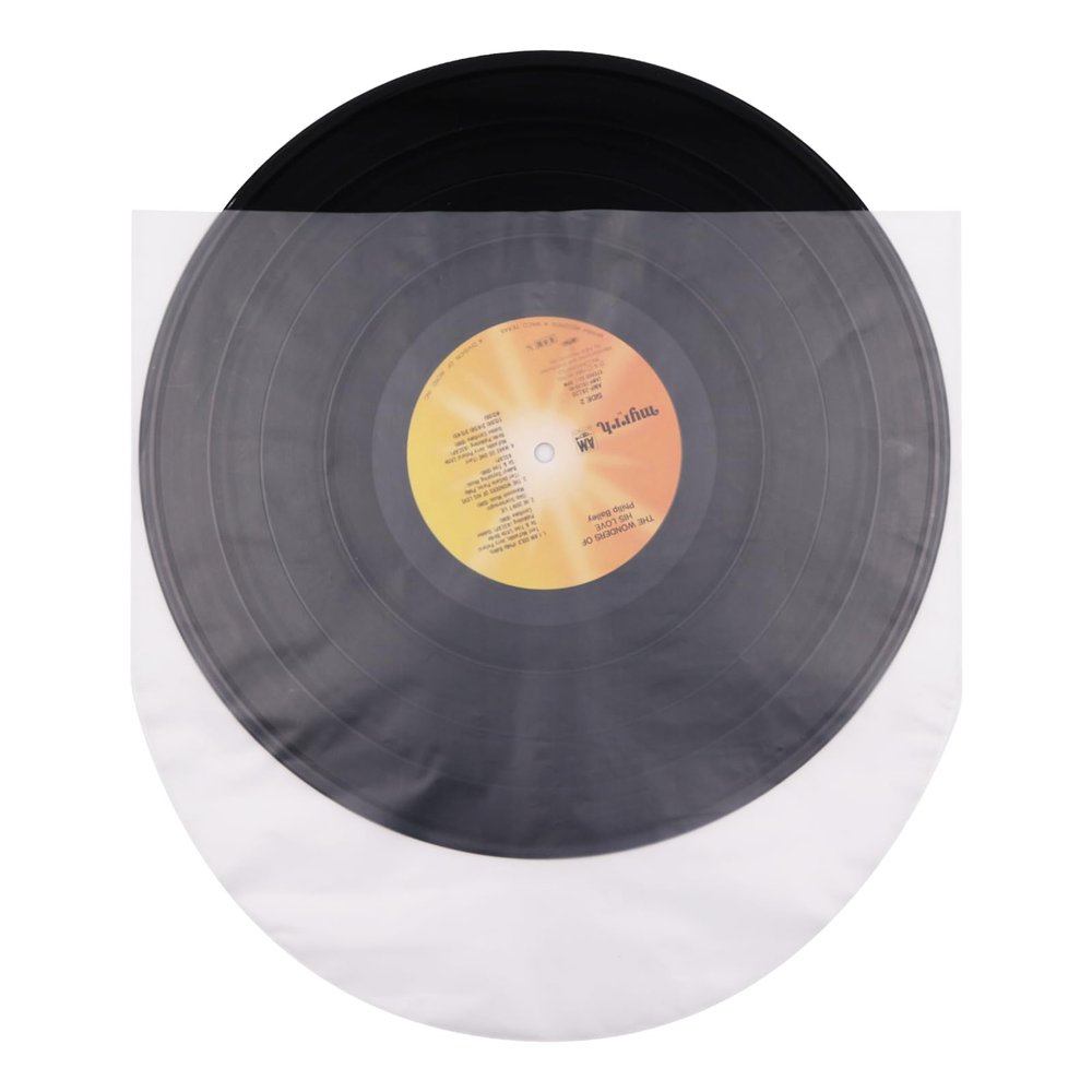 YSUFAGNR 12-Inch Record Inner Sleeves (100 Packs) - Round Bottom Anti-Static Plastic Sleeves for 33 RPM Vinyl, Translucent HDPE Material