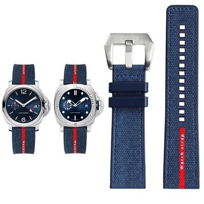 22 mm Black Grey Blue Mens Nylon Silicone Base replace the watch strap Fit for Panerai SUBMERSIBLE PAM1391/1565/Luna Rossa 1404(Blue-Silver,22mm)