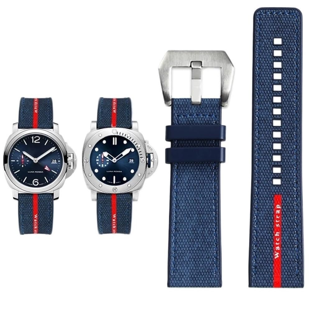 22 mm Black Grey Blue Mens Nylon Silicone Base replace the watch strap Fit for Panerai SUBMERSIBLE PAM1391/1565/Luna Rossa 1404(Blue-Silver,22mm)