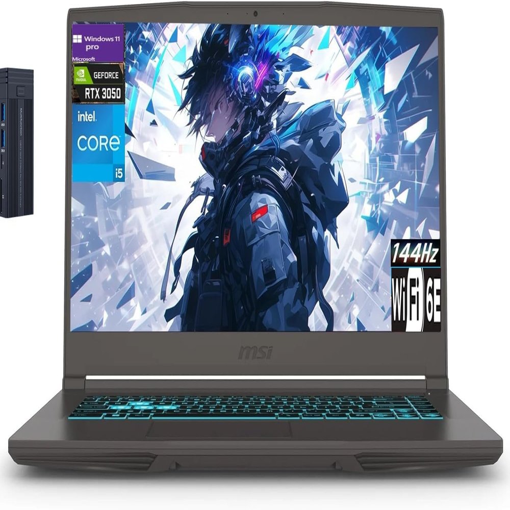 msi Thin 144Hz Gaming Laptop, 15.6" FHD Intel Core i5-13420H, GeForce RTX 3050, 16GB RAM 512GB SSD, 256gb 9H Docking Station, Backlit Keyboard, Bluetooth, Webcam, Wi-Fi 6E, Windows 11 Pro, Gray