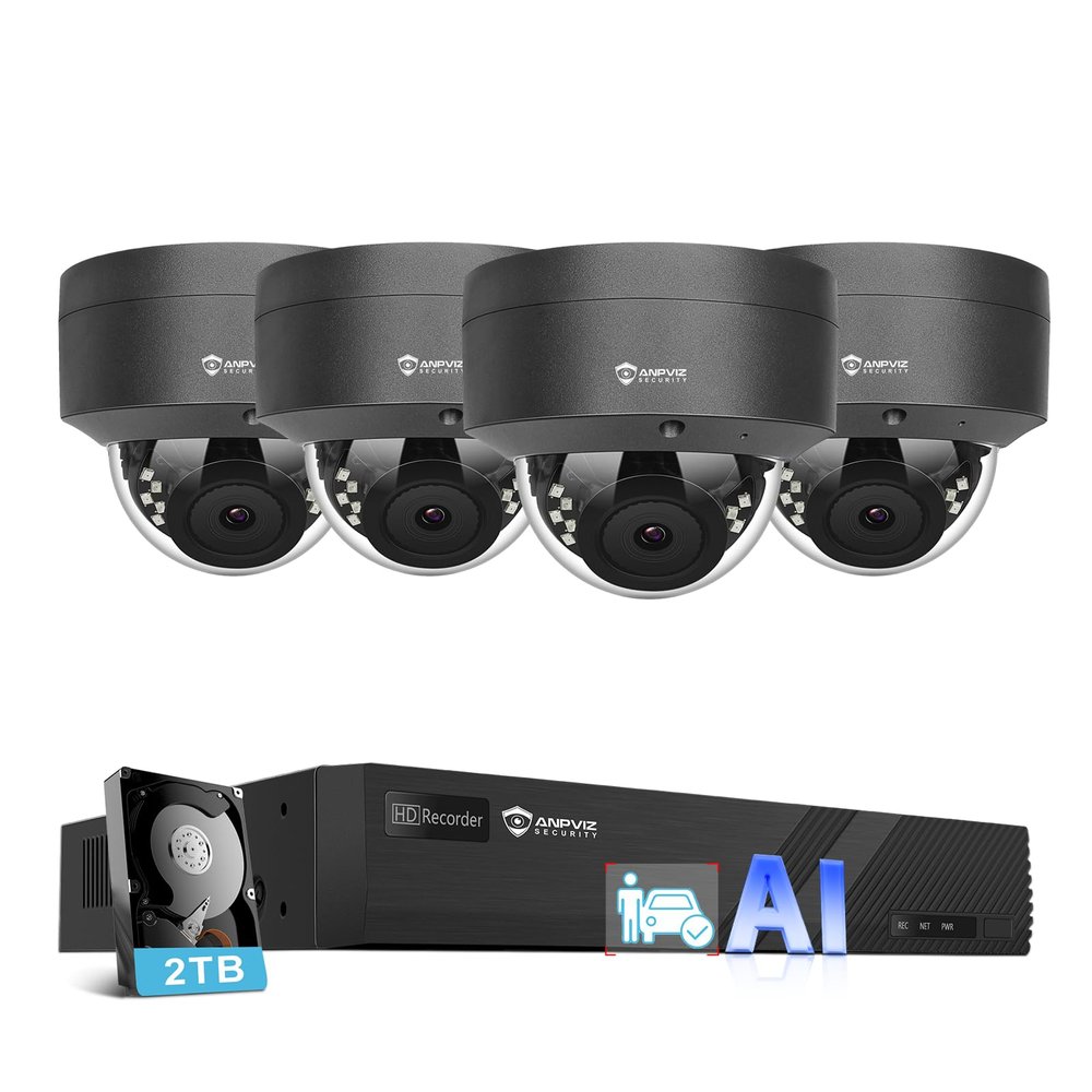Anpviz 8 Channel 6MP PoE Security Camera System, 4X 6MP Wired IP PoE Dome Camera with Smart AI Human Vehicle Detection, Built-in Mic,Remote Acces 4K 8CH NVR 2TB HDD,(U Series)