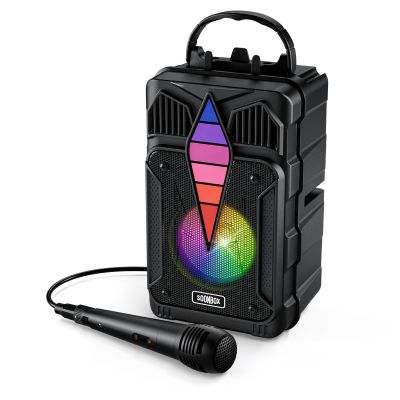 Dnil Portable Speaker with Voice Control, RGB Multi-Color Rhythm Light, Support TWS Pairing, Support USB/TF/FM/AUX Connection, Suitable for Home Party or Outdoor Use (Black)