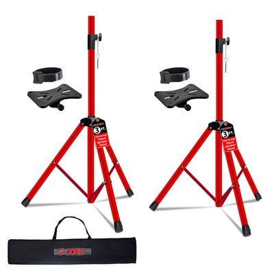 5 Core Speaker Stand Tripod Heavy Duty Adjustable Pair for PA DJ Stage & Event Telescoping Height up to 36 Universal 35 mm Mount with Carry Bag - SS HD 2PK 3FT RED Bag