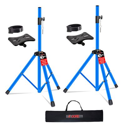 5 Core Speaker Stand Tripod Heavy Duty Adjustable Pair for PA DJ Stage & Event Telescoping Height up to 36 Universal 35 mm Mount with Carry Bag - SS HD 2PK 3FT BLU Bag