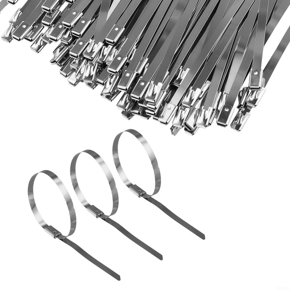 100pcs 304 Stainless Steel Cable Ties 6 Inch Self Locking Metal Zip Ties Heavy Duty Wire Fasteners Marine Grade Cable Straps for Exhaust Wrap Outdoor Cable Management Heat Resistant