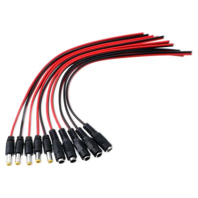 5 Pairs 12V 5A DC Power Pigtail Connector Cables (18AWG), 5.5x2.1mm Male and Female DC Pigtail Barrel Plug Connectors for CCTV Security Camera Lighting Power Adapter LED Strip Lights Solar Panel