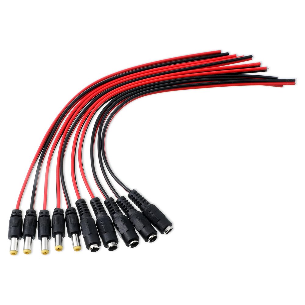 5 Pairs 12V 5A DC Power Pigtail Connector Cables (18AWG), 5.5x2.1mm Male and Female DC Pigtail Barrel Plug Connectors for CCTV Security Camera Lighting Power Adapter LED Strip Lights Solar Panel