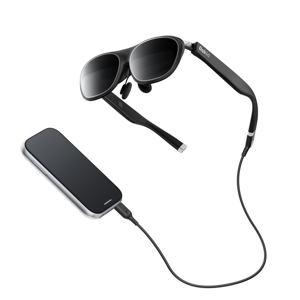 Rokid AR Spatial Video Glasses with 3-Screen Display, Max2 Black AR Glasses & Station2 Spatial Computer with 360" Micro-OLED, 120Hz OLED, 600 Nits, Multi-Tasking for Gaming