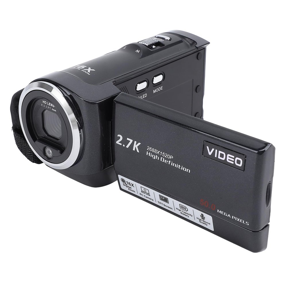 Yoidesu 2.7K 56MP Video Camera Camcorder, 16X Digital Zoom Vlogging Camera with LED Light, 2.8Inch 270 Degree Rotating Screen Camcorders for Travel, Meeting, Studying