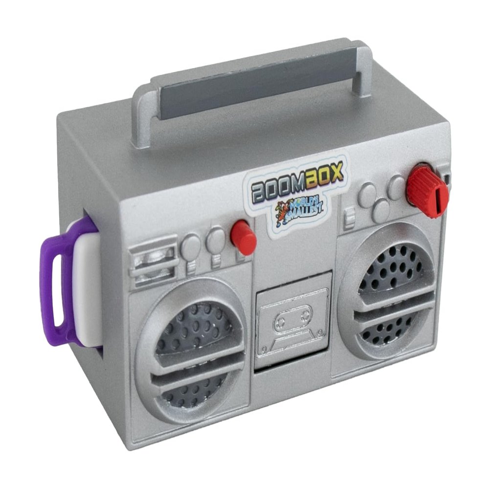 World's Smallest Boombox, Retro 80s Fully Functional Miniature Boombox. Play Your Music with Included USB Stick!