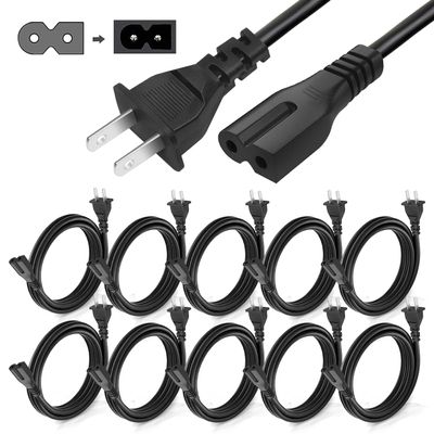 (10-Pack) Polarized Power Cord, 15ft. 2 Prong AC Power Cable, Compatible with Vizio D, E, M Series HDTV TV, Vizio Sound Bar, TV Power Cord Replacement. (15-Feet)