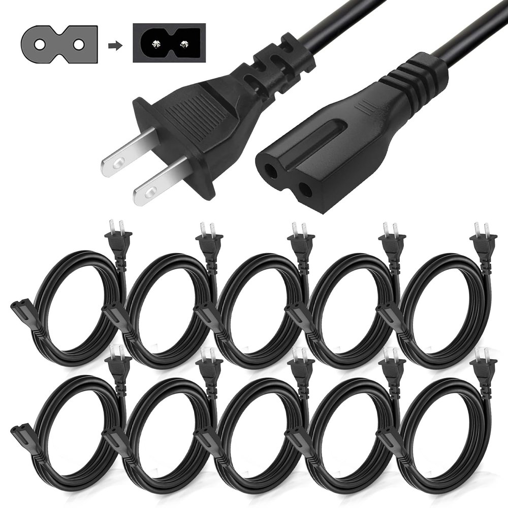 (10-Pack) Polarized Power Cord, 15ft. 2 Prong AC Power Cable, Compatible with Vizio D, E, M Series HDTV TV, Vizio Sound Bar, TV Power Cord Replacement. (15-Feet)
