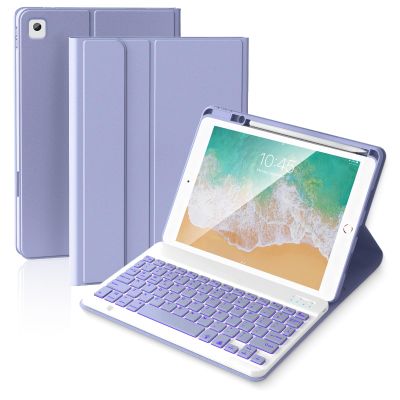 ABEIFAN iPad 6th/5th Generation Case with Keyboard 2018/2017,Smart Folio Cover, Wireless Detachable Backlit Keyboard with Pencil Holder for iPad Air 2/Air,iPad 9.7 inch,Purple