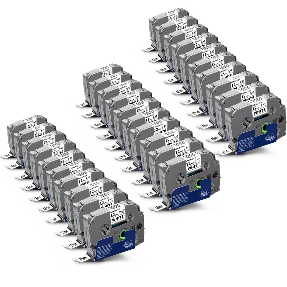 30-Pack TZe-231 TZ-231 TZe231 Compatible for Brother P Touch Label Maker Tape 12mm 0.47 Laminated White 1/2" Refills for Ptouch PTD220 PT-D210 D200 D400 D610BT H110 D220 D600, Black on White