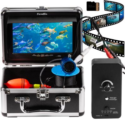 FarmNix Underwater Fishing Camera, 7" LCD Monitor with 10000mAh, Waterproof Portable Fish Finder, Underwater Camera for Fishing & Ice Fishing, 32GB DVR, IR LED 98FT Fish Cam for Ice Lake Boat Fishing