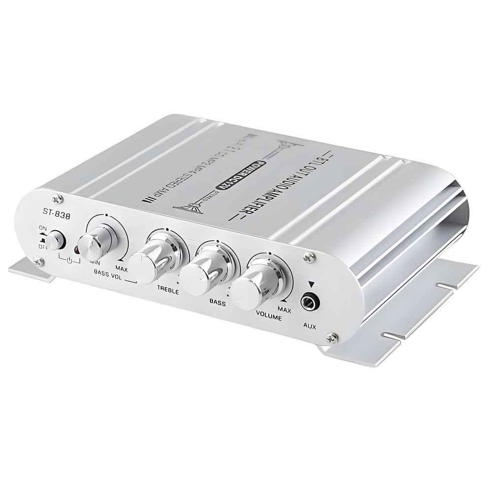 2.1 Channel Mini Amplifier, 20W+20W+40W Hi-Fi Power Amplifier, DC 12V 2A Subwoofer Amp Stereo, Bass Treble RCA Input Audio for CD MP3 MP4 PC Car Home Speaker